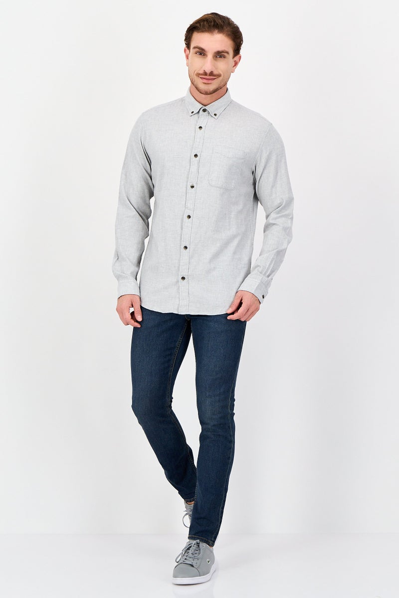 JACK & JONES Men Regular Fit Heather Long Sleeve Casual Shirt, Grey - Image 4